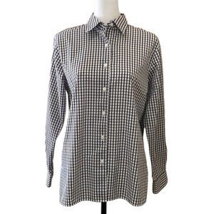 Foxcroft Black and White Gingham Button Down Wrinkle Free Sz 6 Cotton Collard